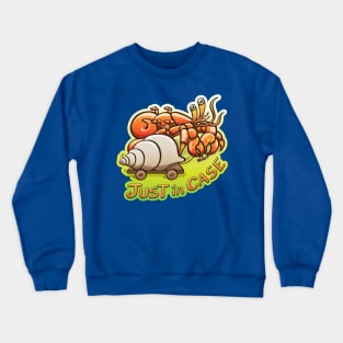 Hermit crab going out of its shell but carrying it very close, just in case Crewneck Sweatshirt